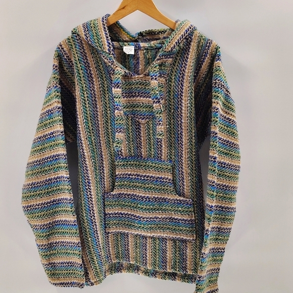 El Paso Saddle Blanket Pullover Hoodie Size Medium Green Blue - Picture 1 of 7